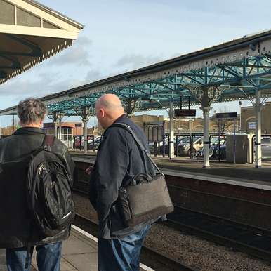 Blake Morrison and Gavin Bryars at Goole station