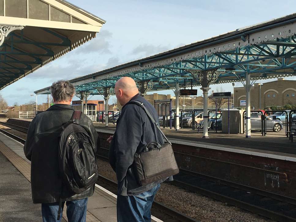 Blake Morrison and Gavin Bryars at Goole station